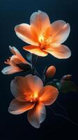 Bright orange flowers illuminate a dark background in a striking floral arrangement photo
