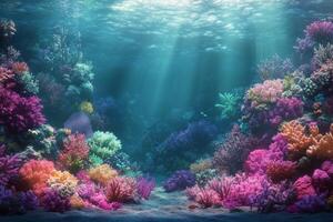 Vibrant coral reef bustling with marine life in a tropical underwater paradise photo