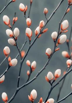 Elegant magnolia branches with buds against a textured blue background photo