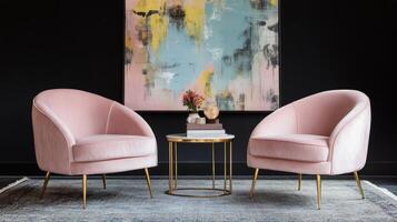 Elegant pink chairs paired with a stylish side table in a modern living space photo