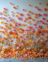 Vibrant ranunculus flowers arranged beautifully on a light background for creative decoration photo