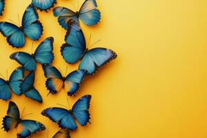 Colorful butterflies resting on a bright yellow background during a sunny afternoon photo