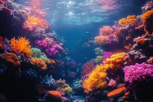 Vibrant coral reef bustling with marine life in a tropical underwater paradise photo