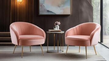 Elegant pink chairs paired with a stylish side table in a modern living space photo