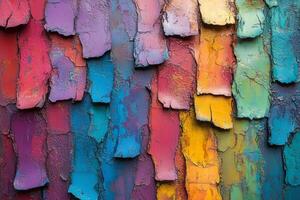 Colorful peeling paint creates an abstract texture on an old surface photo