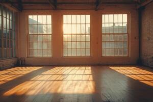 Sunlight streaming through large windows illuminating a cozy interior space in autumn photo