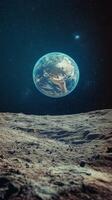 Stunning view of Earth from the lunar surface under a starry sky photo