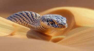 Snake moving gracefully across golden desert sand during daylight hours photo