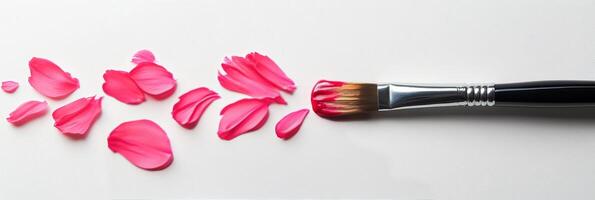 Brush spreads vibrant pink paint across a clean surface for artistic expression photo