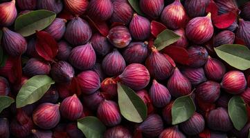 Delicious figs surrounded by vibrant green leaves ready for harvest in a natural setting photo