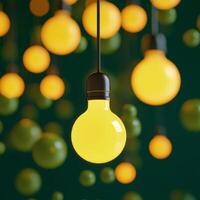 Unique hanging light bulbs illuminating a warm ambiance in a stylish interior space photo