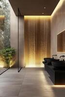 Elegant bathroom design with modern fixtures and illuminated wall features photo