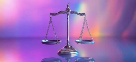 Symbolic representation of justice with scales against a colorful background photo