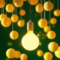 Unique hanging light bulbs illuminating a warm ambiance in a stylish interior space photo