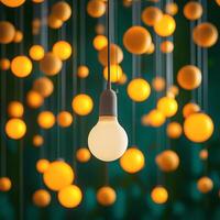 Unique hanging light bulbs illuminating a warm ambiance in a stylish interior space photo