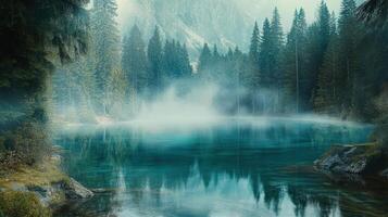 Serene Mountain Lake Amidst Lush Greenery photo