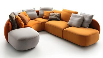 Bright Orange Modern Sofa with Cushions and Comfort photo