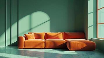 Modern Orange Sofa in Bright Interior Space photo