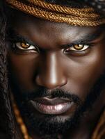 Captivating portrait of a Black person in traditional attire with striking features photo