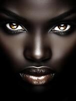 Striking portrait capturing the beauty and depth of a person with traditional features photo