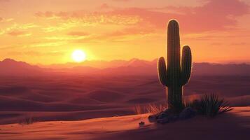 Majestic Cactus Silhouette at Sunset in Desert Landscape, Perfect for Nature Photography, Tranquil Scenes, Wilderness Exploration, and Inspirational Art photo