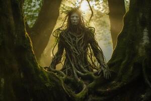 Mysterious forest creature with tangled roots and vines photo