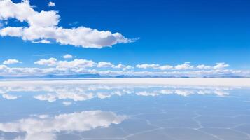 Serene reflection of clouds in a calm lake photo