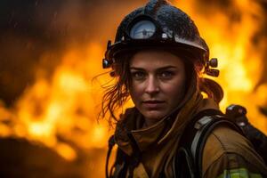 Firefighter in action during emergency response photo