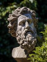 Weathered stone statue of an ancient mythological figure photo