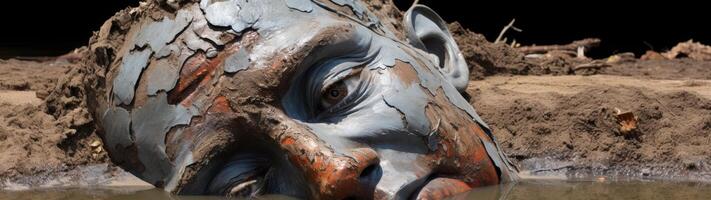 Mysterious face emerging from the earth photo