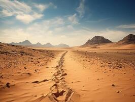 Vast desert landscape with rugged mountains photo