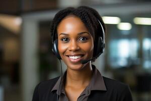 smiling customer service representative with headset photo
