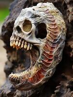 Fossilized dinosaur skull with sharp teeth photo