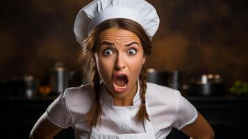 surprised chef with wide eyes and open mouth photo
