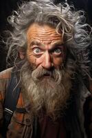 Rugged bearded man with intense expression photo