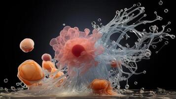 Surreal underwater floral scene with floating bubbles photo