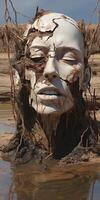 Weathered face in desert landscape photo