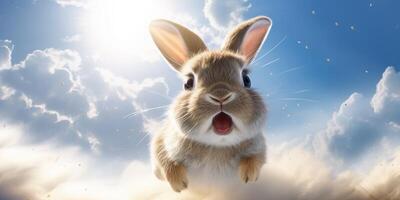 Cute and surprised rabbit in the clouds photo