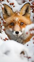 close up of a curious fox in the snow photo
