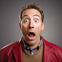 Surprised and shocked man with wide eyes and open mouth photo