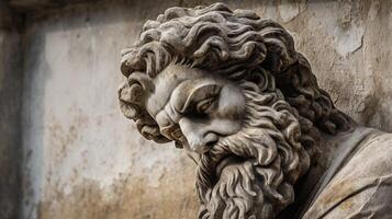 Weathered stone sculpture of a mythical creature photo
