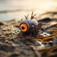 Curious creature with large eyes and spikes photo