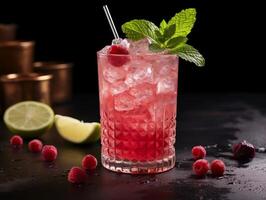 refreshing raspberry cocktail with mint garnish photo