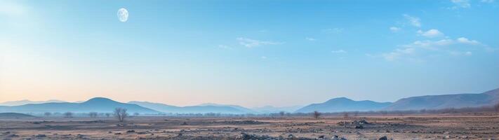 serene mountain landscape with moon photo