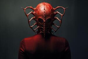 Mysterious figure with intricate red mask photo
