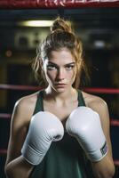 Determined female boxer in the ring photo