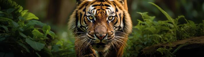 Fierce tiger in lush jungle photo
