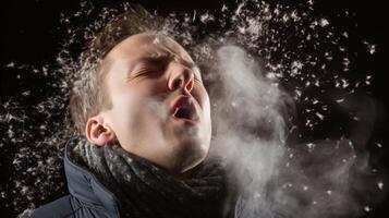 Steaming breath on a cold winter day photo