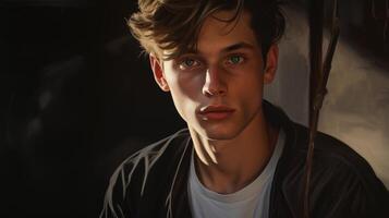 Pensive young man with thoughtful expression photo