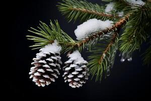 snowy pine tree branches in winter photo